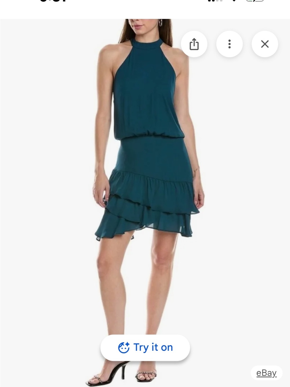 REVOLVE Peacock Teal Asymmetrical Halter Ruffle Mini Dress